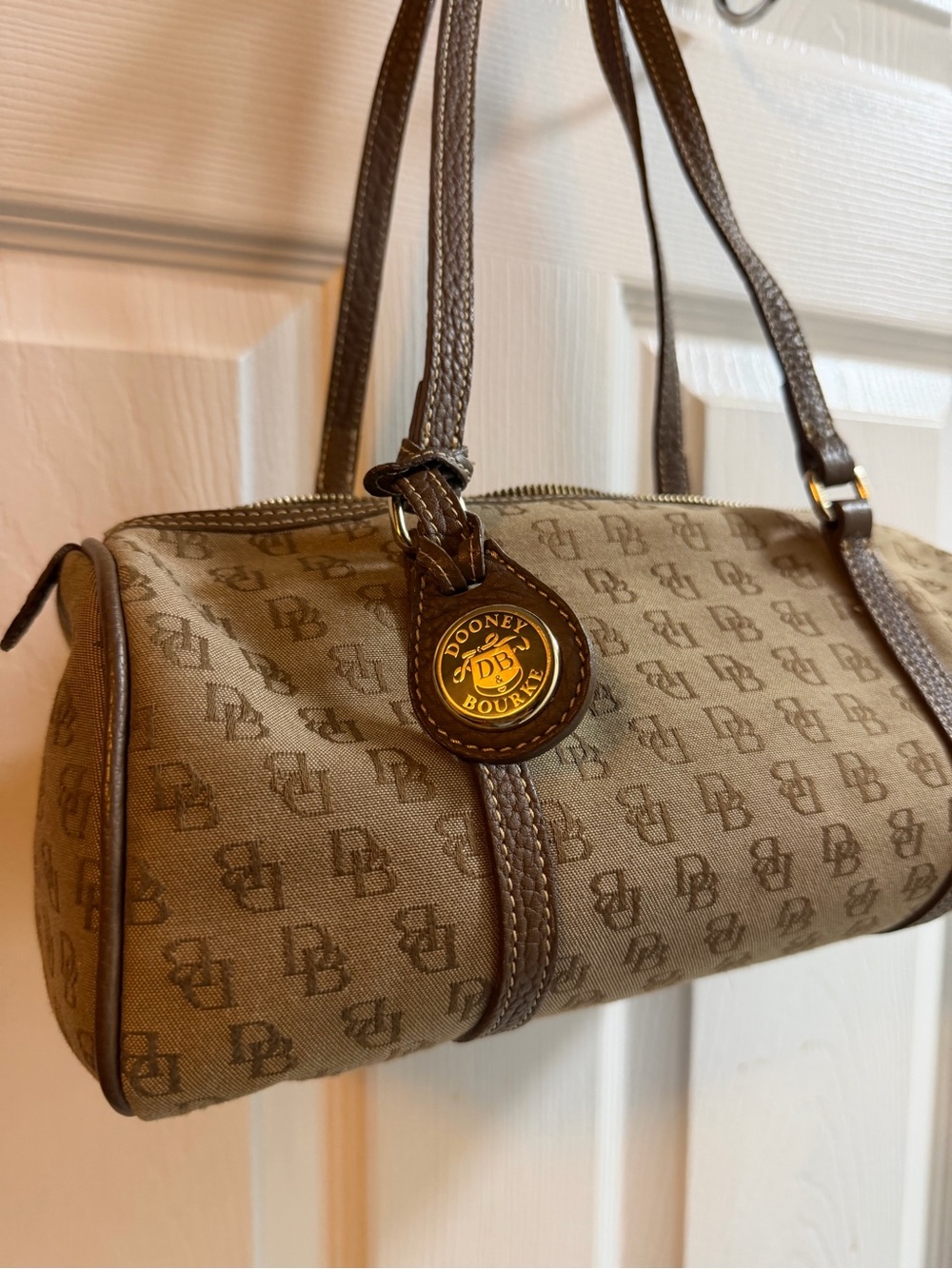 Dooney & Bourke Tan/Brown Signature Mini Barrel Bag